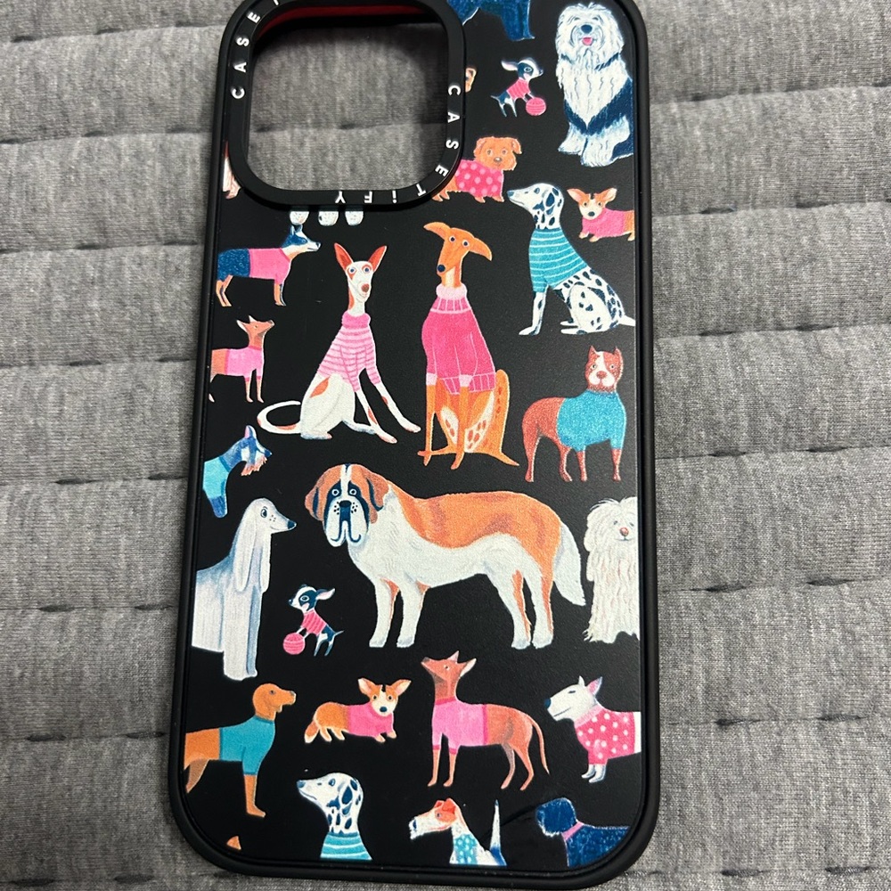 Casetify Black Phone Case with Multicolor Dog Illustrations